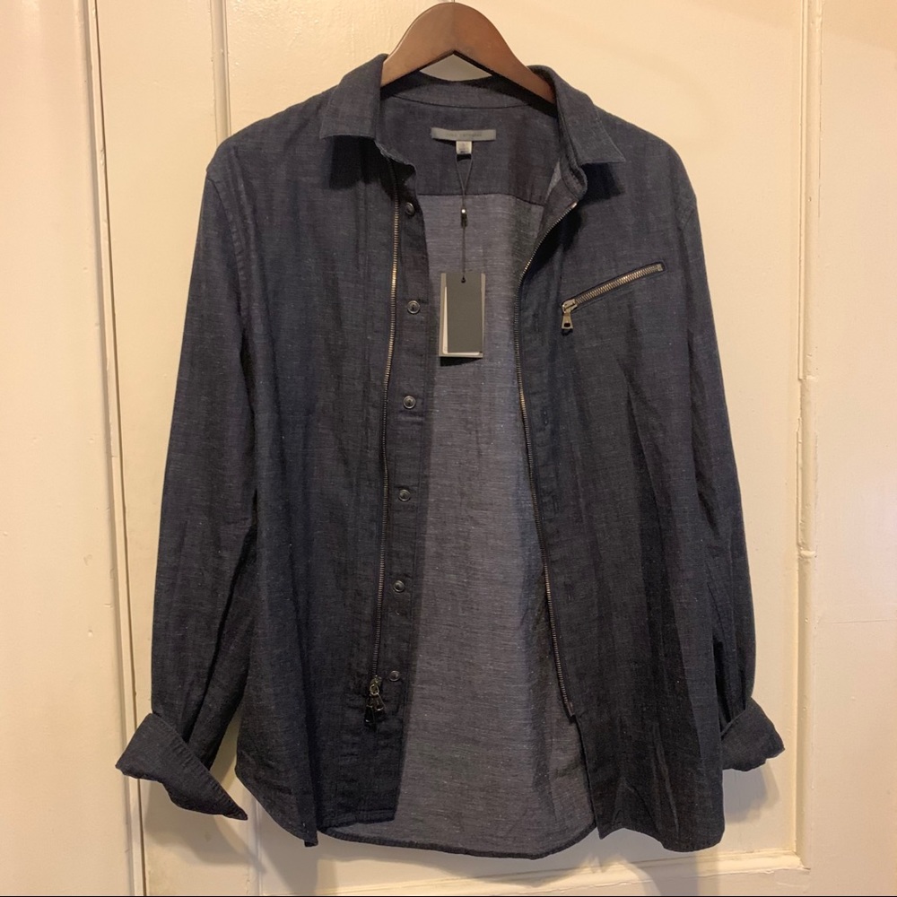 NWT John Varvatos-Garment Wash Zip Shirt In Indigo